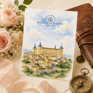 Postal Alcázar de Toledo, España Paisaje en Acuarela