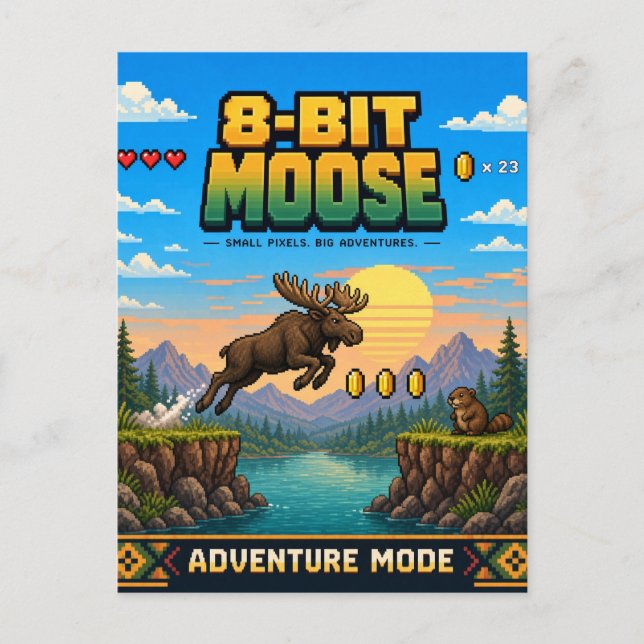 Postal Alce, Arte de Pixel Retro de 8 Bits (Anverso)