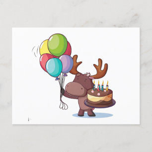 Postal Alce con globo y pastel 