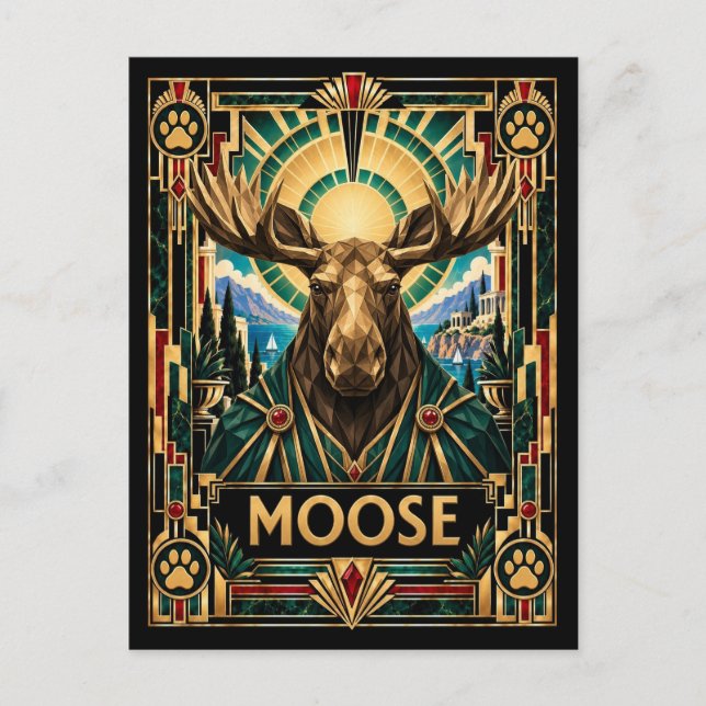 Postal Alce, fauna Art Déco (Anverso)