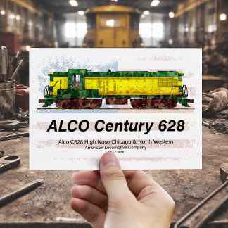 Postal Alco C-628 Locomotora Diesel y bandera estadounide
