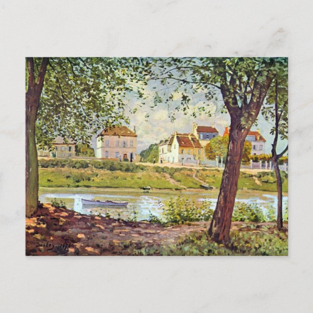 Postal Aldea a orillas del Sena por Alfred Sisley (Anverso)