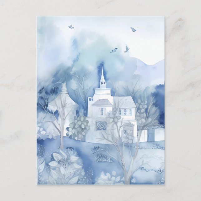 Postal Aldea Azul Tranquila – Paisaje Boho (Anverso)
