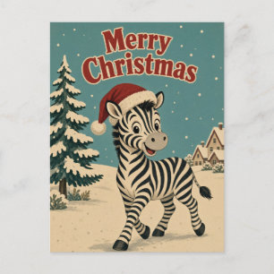 Postal Aldea de cebra borde animal Navidad