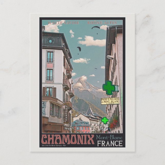 Postal Aldea de Chamonix (negro) (Anverso)