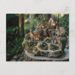 Postal Aldea de Gnome en el tronco de un árbol