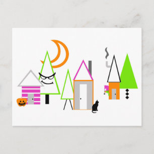Postal aldea de Halloween personalizada negro naranja mor