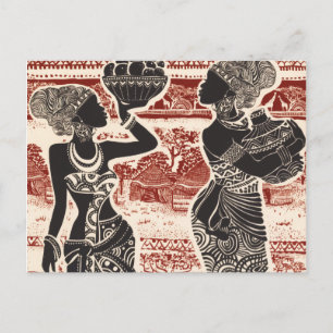 Postal Aldea de las mujeres africanas de la tribu de las 
