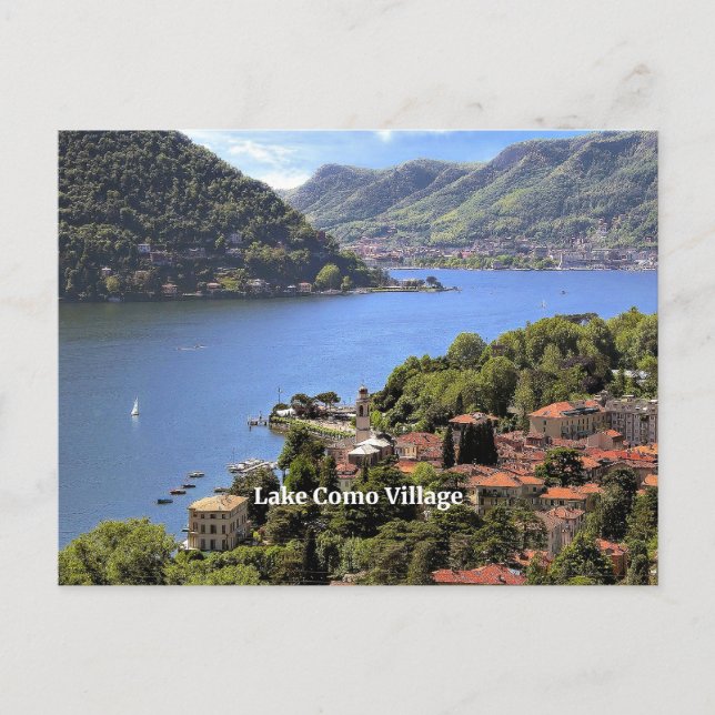Postal Aldea del lago Como, fotografía panorámica, (Anverso)
