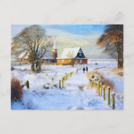 Postal Aldea del mar Báltico en invierno. Caminando gente