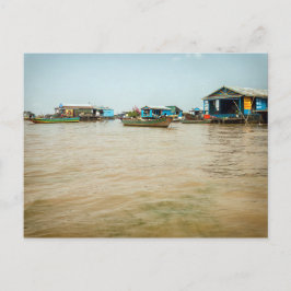 Postal Aldea flotante, casas y barcos, Camboya