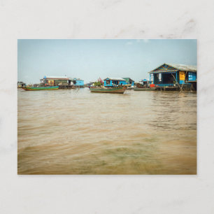 Postal Aldea flotante, casas y barcos, Camboya