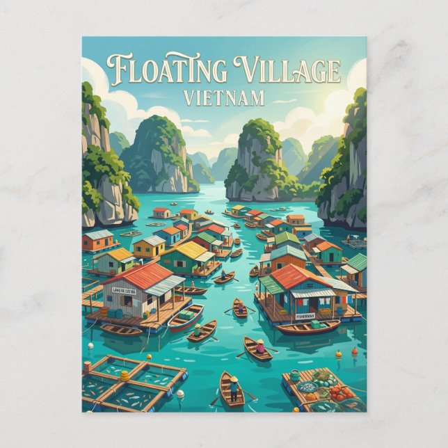 Postal Aldea flotante de Cát Bà Vietnam (Anverso)