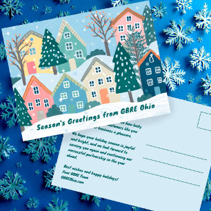 Postal Aldea invernal nevada de vacaciones de Navidad per