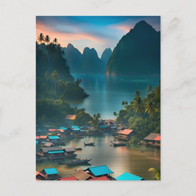 Postal Aldea pesquera indonesia (Anverso)