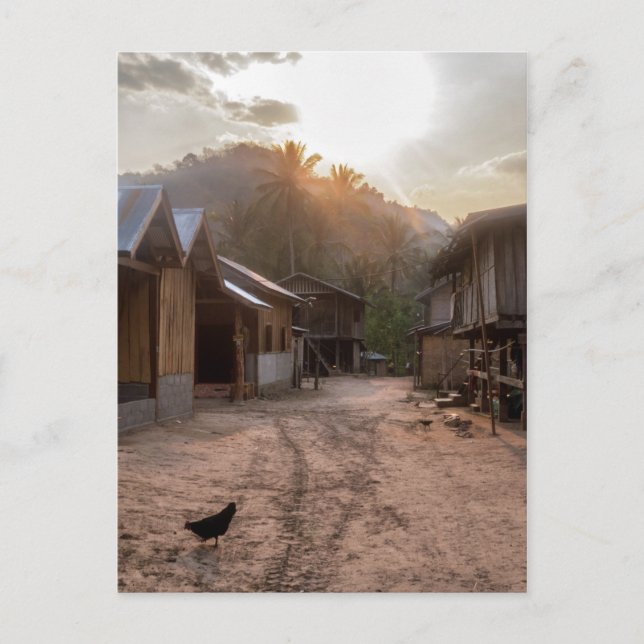 Postal Aldea rural Riverside en el río Mekong, Laos (Anverso)