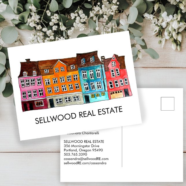 Postal Aldea Watercolor Real Estate Broker Agent Leasin (Village Watercolor Real Estate Broker Agent Leasing Marketing Materials Postcard
)