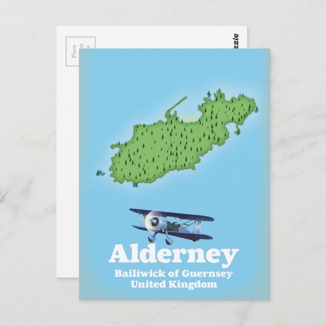 Postal Alderney Bailiwick de Guernsey Mapa del Reino Unid (Anverso / Reverso)