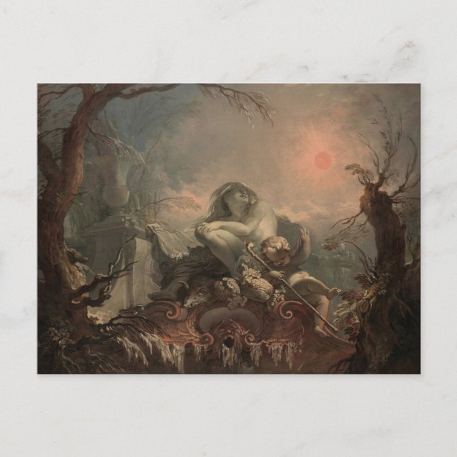 Postal Alegoría del invierno por Jacques Lajoue el Joven (Anverso)