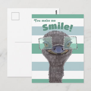 Postal Alegre avestruz con gafas que me haces sonreír