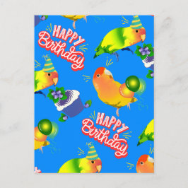 Postal Alegre Blue Happy Birthday Aves Lovebird Parrot