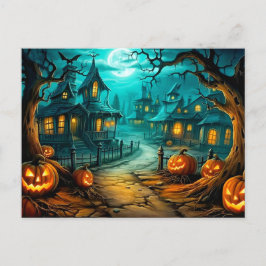 Postal Alegre Halloween obsesionada con la casa después d