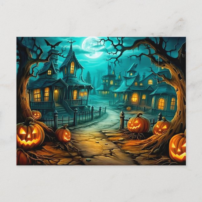 Postal Alegre Halloween obsesionada con la casa después d (Anverso)