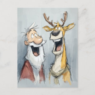 Postal Alegre Santa y Reno se Ríen