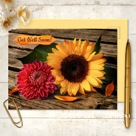 Postal Alegre Sunflower Dahlia, Ponte Bien Pronto Postale