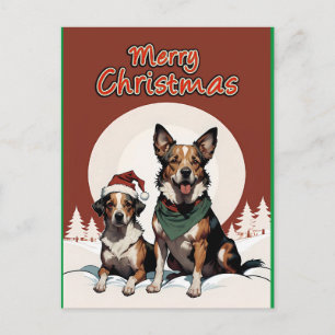 Postal alegres perros navideños