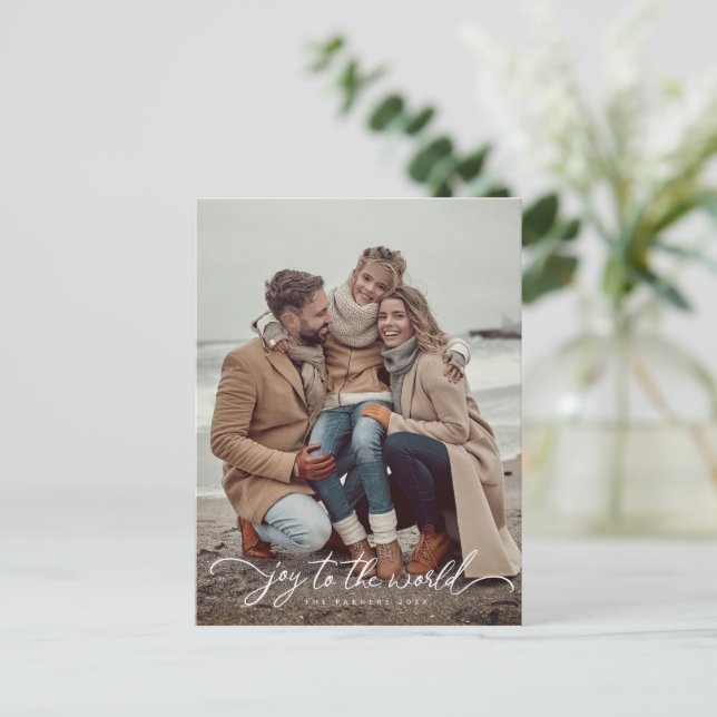 Postal Alegría a los Navidades de guión del mundo/Foto de (Anverso de pie)