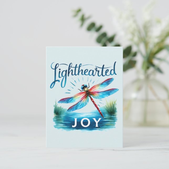 Postal Alegría iluminada - Dragonfly artístico (Anverso de pie)
