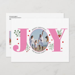 Postal Alegría rosa con Navidades de bayas foto de vacaci