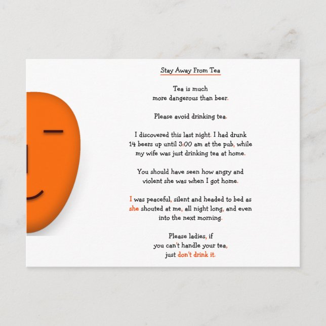 Postal Aléjate del Té No de la Cerveza Chiste Divertido d (Anverso)