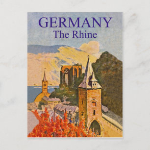Postal Alemania, el Rin, fortaleza medieval, vintage