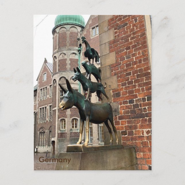 Postal Alemania, los músicos de Bremen. (Anverso)