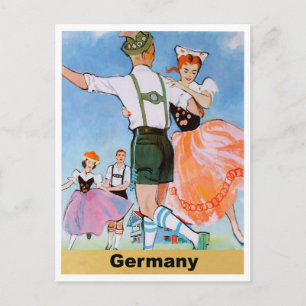 Postal Alemania, parejas bailando polca con trajes típico
