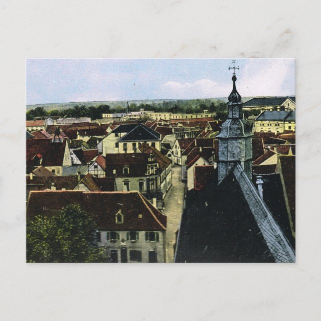 Postal Alemania vintage, Germersheim, techos de la ciudad (Anverso)