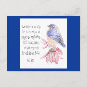 Postal Alentamiento, Escritura, Ave Azul Alegre