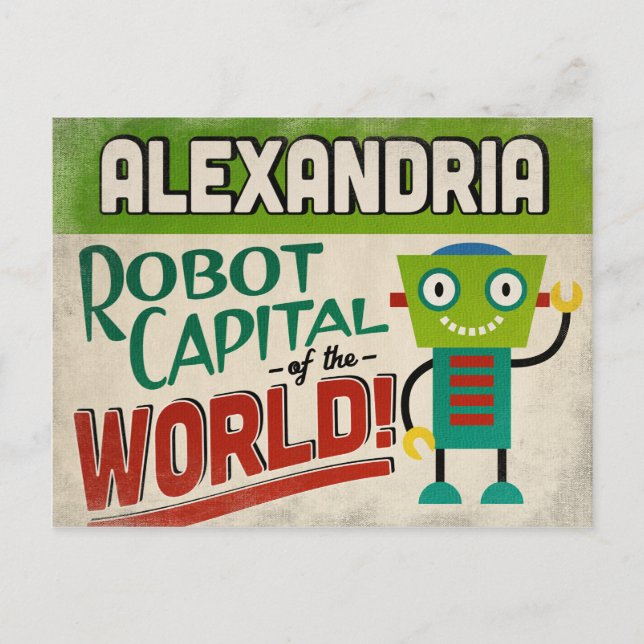Postal Alexandria Virginia Robot - Gracioso Vintage (Anverso)