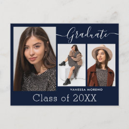 Postal Alfabetización caligráfica moderna Azul 3 Graduaci