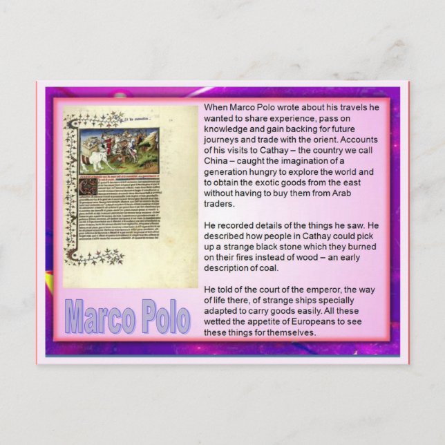 Postal Alfabetización, escritura de viajes, Marco Polo (Anverso)