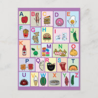 Alfabeto ABC letras de aprendizaje de comidas feli