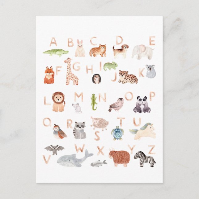 Postal Alfabeto animal de bebé lindo (Anverso)