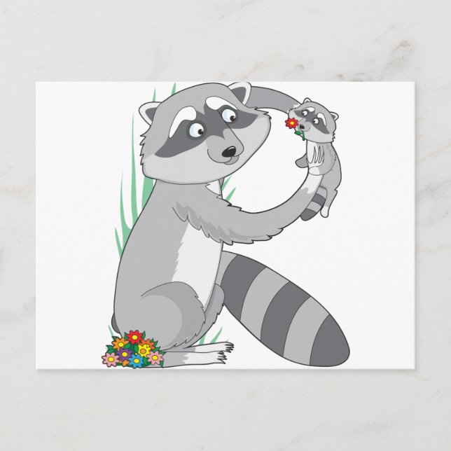 Postal Alfabeto animal Raccoon (Anverso)