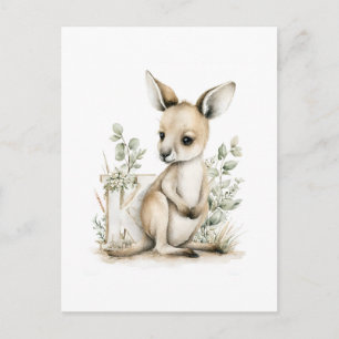 Postal Alfabeto de adorables animales bebés en acuarela C