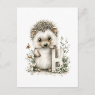Postal Alfabeto de animales bebés de acuarela lindos eriz