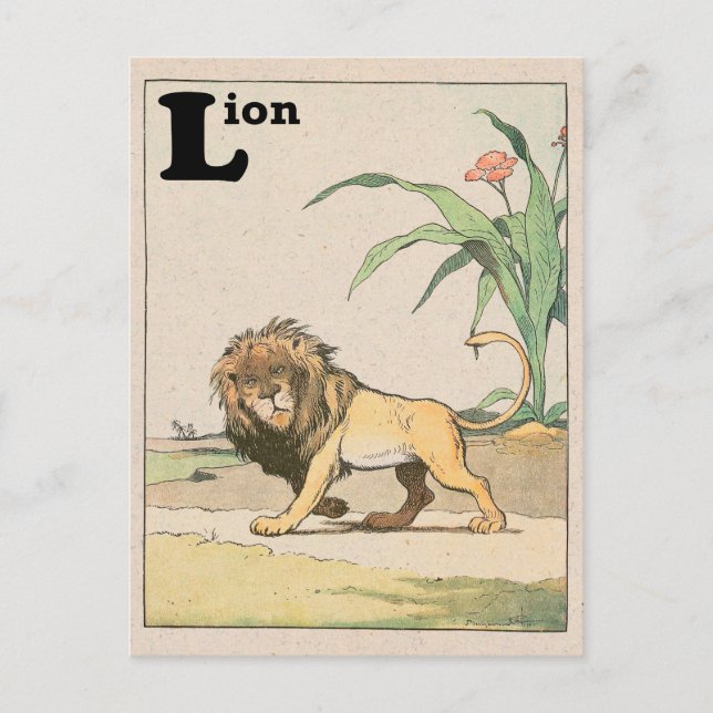 Postal Alfabeto de animales león de la selva (Anverso)