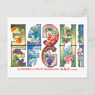 Postal Alfabeto de Frutas y Flores Vintage E-I