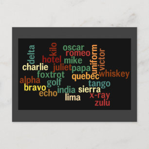 Postal Alfabeto Fonético de la OTAN (Fondo Oscuro)
